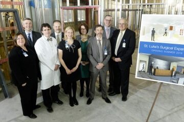 Catherine Carter Huber, St. Luke's Foundation executive director; Don Ness, Duluth mayor; Dr. Mark Eginton, St. Luke's vascular surgeon; Dr. Mark Monte, St. Luke's surgeon; Dr. Andrea Benson, St. Luke's anesthesiologist; Toni Schultz, St. Luke's director of surgical services; Dr. John Morrison, St. Luke's anesthesiologist; Dr. Scott Mikesell, St. Luke's cardiologist; John Strange, St. Luke's President and CEO